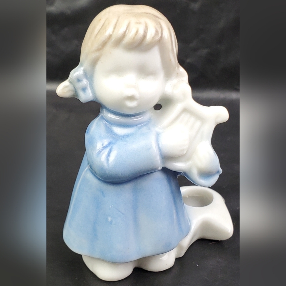 Biedermann VTG Porcelain Child Playing Harp Lyre Mini Candle Holder Japan - EUC